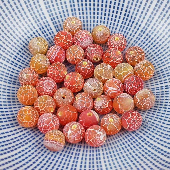 MJDCB Natural Orange Frosted Agate Round Stone Beads for Jewelry Making DIY Bracelets Necklaces (10mm)