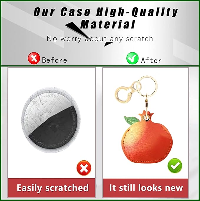 Leather Keychain Holder Case Compatible with AirTag,Cute Protective Apple Air Tag Cover with Keychain Ring,Anti-Scratch Finder GPS Tracker Case for Wallet Keys,Bag,Pets(Pomegranate)