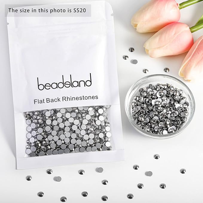Beadsland 1440 Pieces Flat Back Crystal Rhinestones Round Gems,Hematite,SS20,4.6-4.8mm