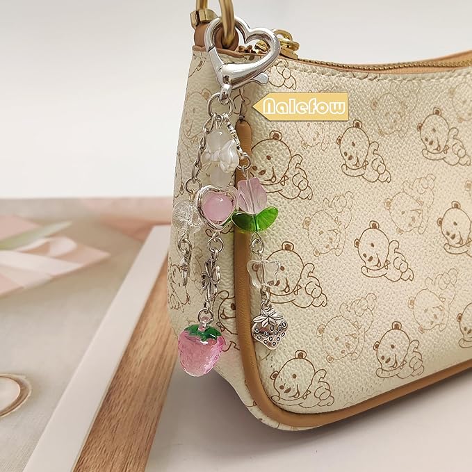 Keychain Bag Accessories Cute Cherry Strawberry Flower Keychains Accessories Decor for Keys Bags Purses Gift