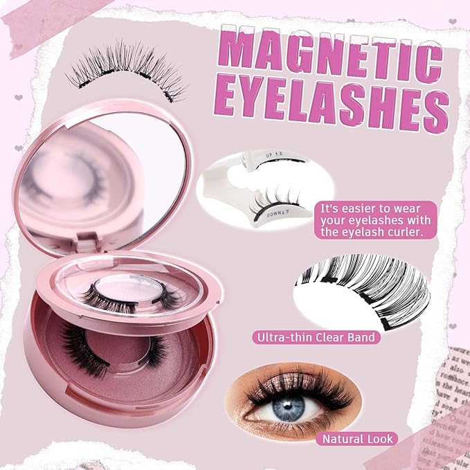FADLASH 2 Pair Magnetic Lashes Natural Look Reusable Magnetic Eyelashes with Applicator No Glue Needed Wispy Lashes Soft Comfortable Eyelashes(B01)