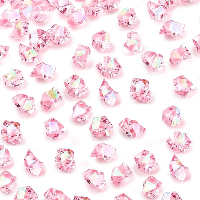 DomeStar 550PCS Bright Pink Vase Fillers, Acrylic Fake Crushed Ice Rocks Pink Gems Crystals Plastic Diamonds for Vase Fillers Centerpiece Fish Tank Table Scatter Photography Props Display Decoration