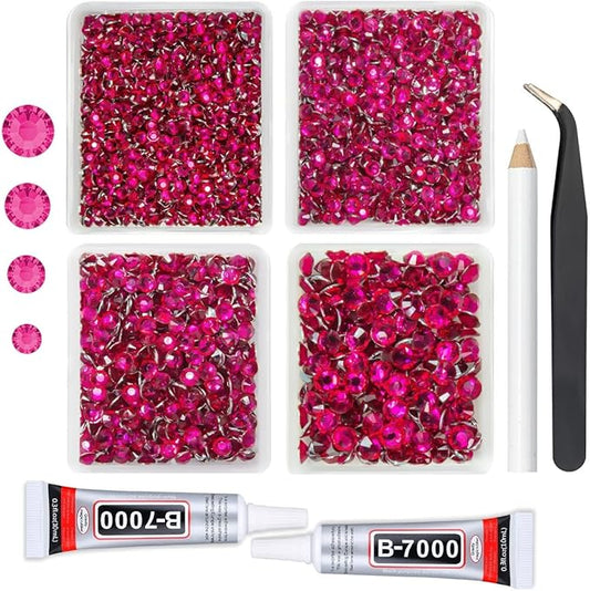 Rose Red Crystal Resin Rhinestones w B7000 Jewelry Glue for Bedazzling Crafting 3mm 4mm 5mm 6mm Dark Hot Pink Flatback Stones Diamonds Gems for Nails Face Eye Makeup Tumblers Bottles DIY Crafts