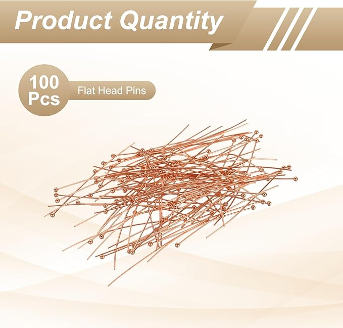HARFINGTON 100pcs Ball Head Pins 1.97" 50mm Round Head Pins for Earring Pendant Necklace Bracelet Charm Jewelry Making Findings DIY Craft, Rose Gold