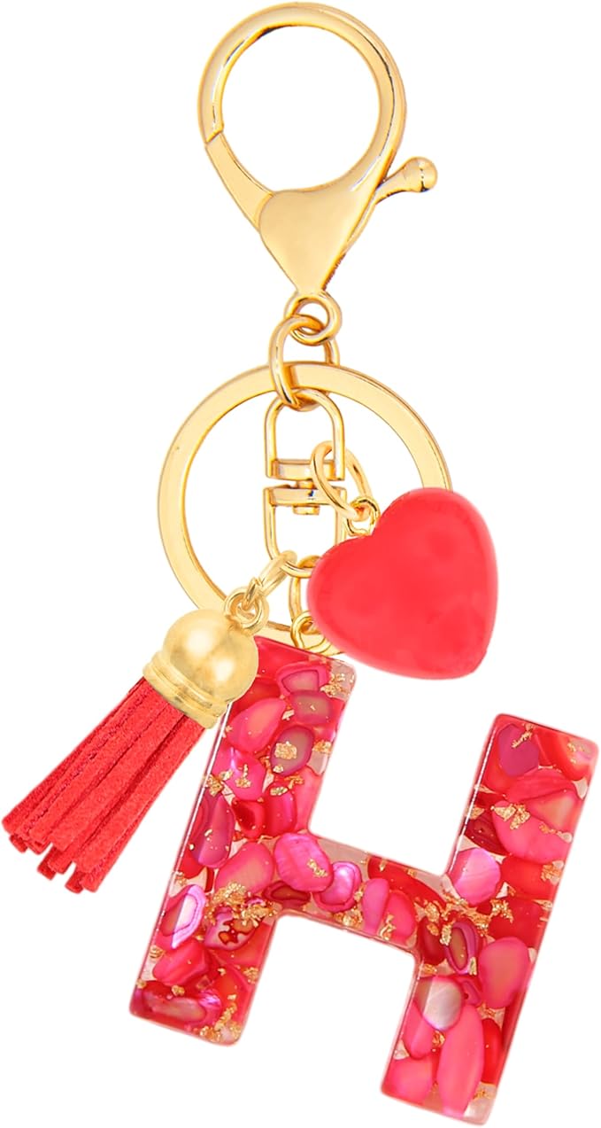 Initial Keychains for Women with Cute Heart Resin - Alphabet Letter Keychain for Bag, Backpacks, Purse or Car key