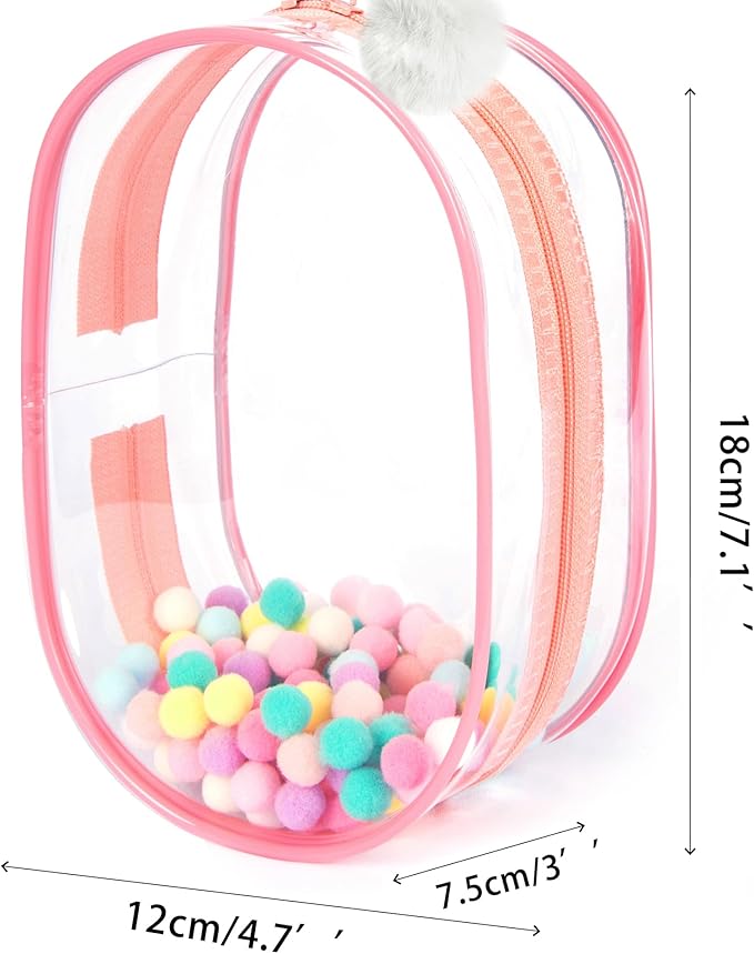 CHICHO Clear Figure Display Bag with White Hairball Keychain, Portable Doll Storage Bag Hanging Blind Box Organizer Zipper Closure