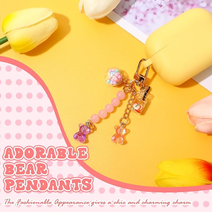 Ecally Cute Resin Bear Keychain Macaron Bear Keychains Candy Pendant Jewelry Gift Bag Key Ring Accessories for Girl Women