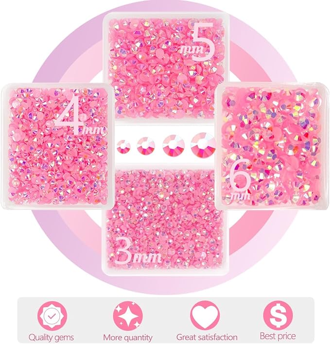 Dark Pink AB Resin Rhinestones w B7000 Jewelry Glue for Bedazzling Crafting 3mm 4mm 5mm 6mm Flatback Jelly Stones Bulk SS10 SS16 SS20 SS30 Diamonds Gems for Nails Face Makeup Tumblers Crafts
