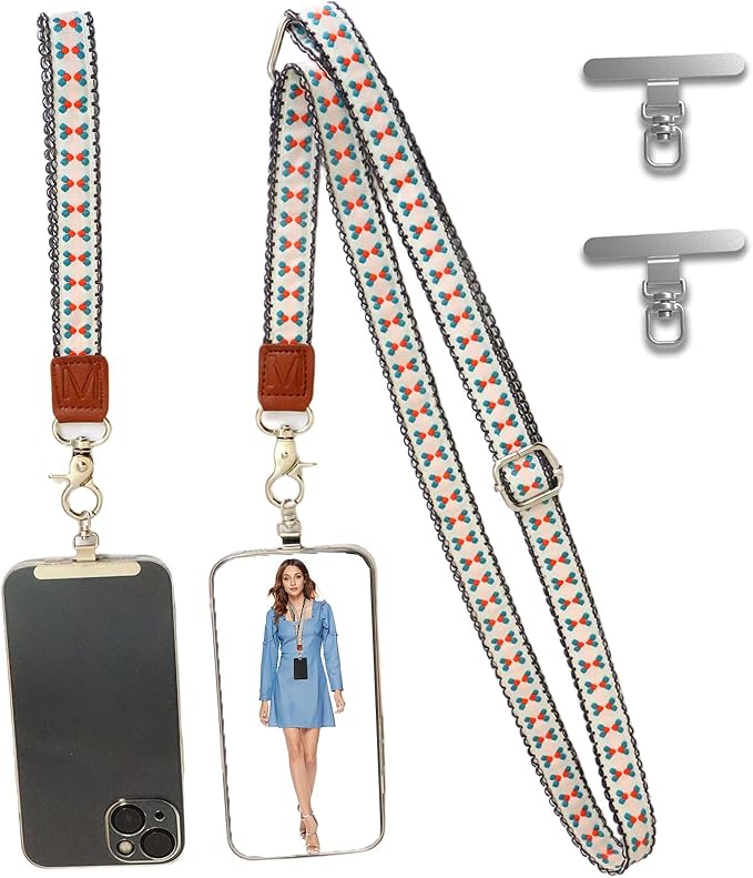 LEMEDE Wrist Keychain and Adjustable Phone Lanyard, Silver Hook Phone Crossbody Strap with 360° Rotating Phone Pads