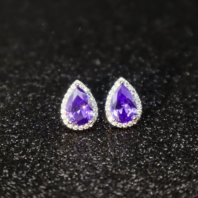 YOMELA Cubic Zirconia Earrings Studs, Halo CZ Birthstone Simulated Diamond Stud Earrings for Women