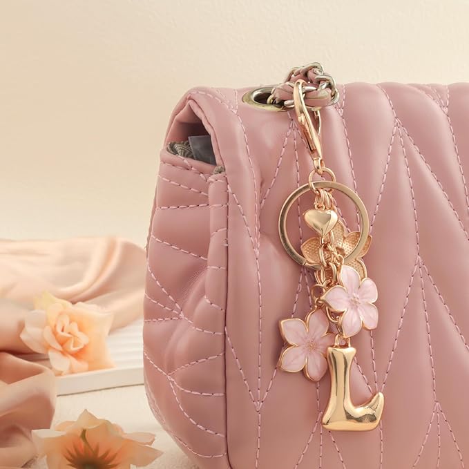 Snycler Bubble Initial Keychain Graceful Flower for bags car remote–A-Z Letter Charms for Women