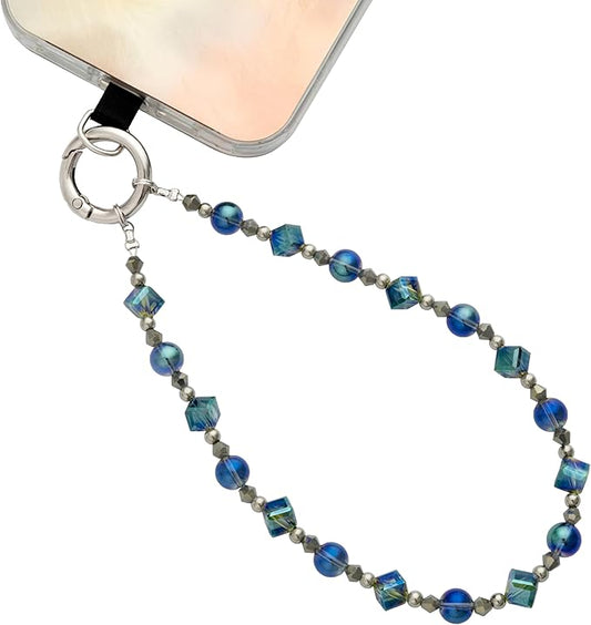 Cell Phone Wrist Strap Crystal Beaded Phone Bracelet Strap For Women Sparkling Beads Wristlet Lanyard Beaded Chain (Aqua Glass Green)