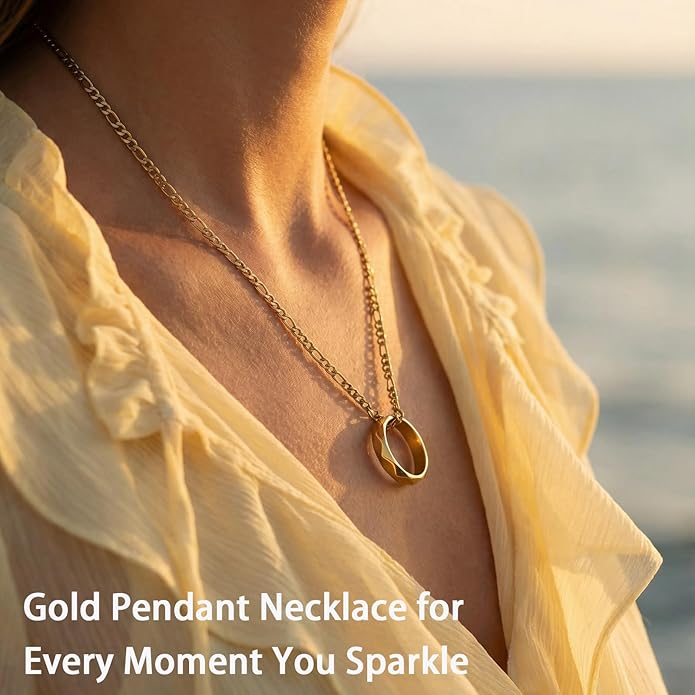 LAOLINTUS Matching Necklace for Couples Necklace Gifts for Women, Valentine’s Day Engagement Gifts for Her, Silver and 18K Gold Plated Figaro Chain for Girlfriend Wife with Double Ring