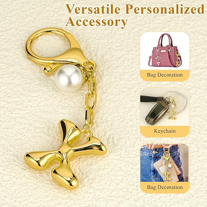 VICKHU Gold Plated Bubble Initial Letter Cute Keychain for Women Car Key Purse Decorative Keyring Handbag Charms Fashion