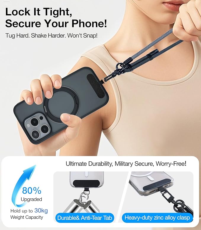 Phone Lanyard Crossbody, 3-in-1 Neck Strap& Wrist Strap, Adjustable Anti-Theft Lanyard with 2 Phone Tether Tabs, Universal Cell Phone Strap for All Case,Travel Essential, Pink