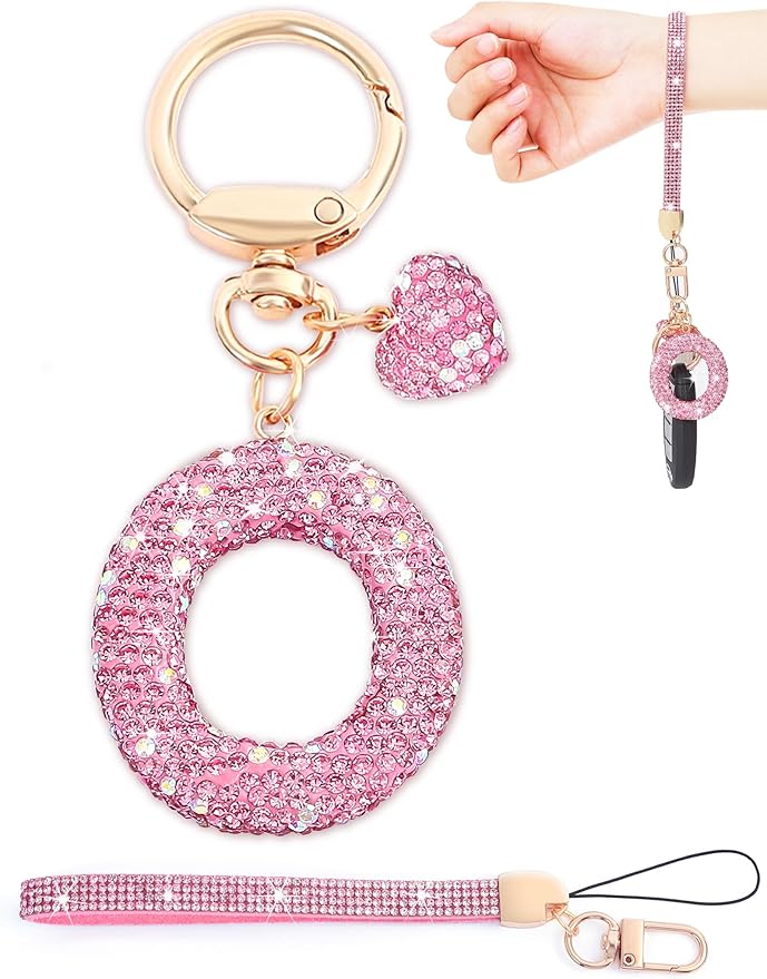 Initial Keychain for Women Girls,Bling Letter Key chain Initial with Heart,Pink Keychain Charms for Backpack Handbag