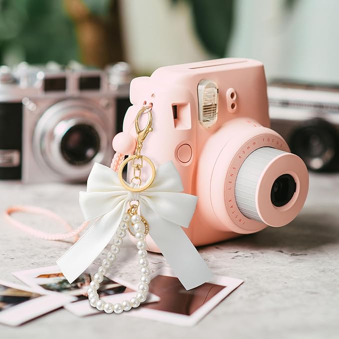 Joez Wonderful Pearl Bow Keychain, Cute Pink Bowknot & Pearl Keyring Charms, Aesthetic Keychain