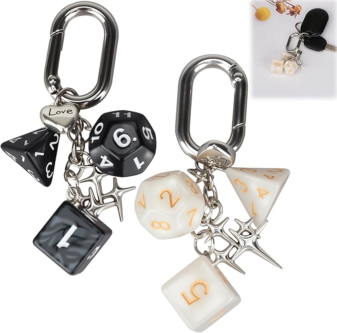 2 Pcs Dice Charm Keychain, Y2K Aesthetic Bag Accessory for Women and Men, Durable Zinc Alloy Key Chain for Purses, Backpacks, Cars, and Phone Cases, Retro Present for Friends