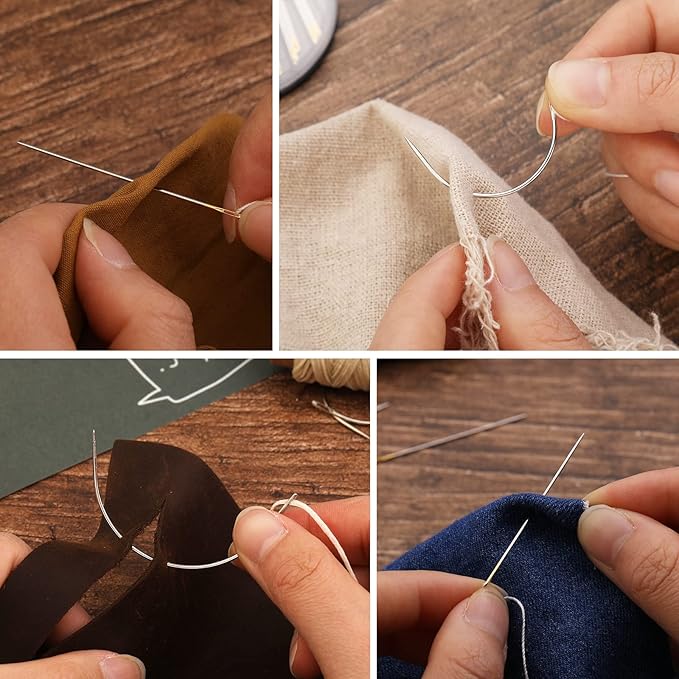 Premium Curved Leather Needles Kit - Assorted Sharp Needles (4 Sizes) with Threaders for Leather Repair & Art Crafts