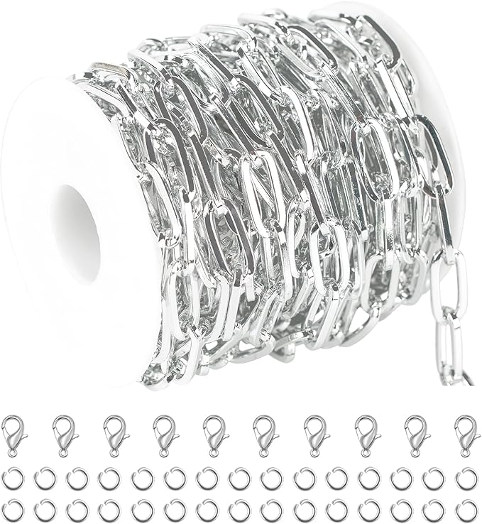 16.4 Feet Paperclip Chains for Jewelry Making Light Silver Plated Aluminum Chain Roll Hip-pop Rapper Necklace Choker Chain DIY Jewelry Supplies