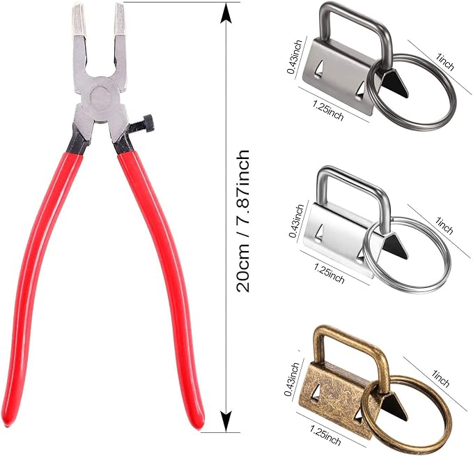 Qovydx 40Pcs Key Fob Hardware 39Pcs 1 inch Keyfob Hardware Kit Key Fob Clamp with 1PCS Key Fob Pliers Key Fob Tool for Faux Leather Wristlet Keychain Crafts Key Chain