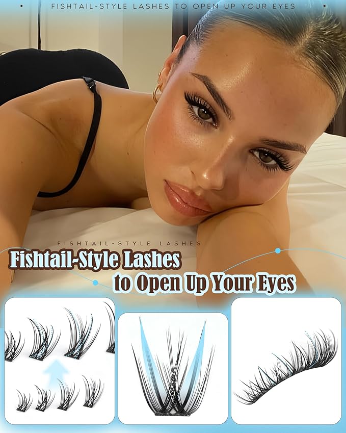 Goddvenus Wispy Lash Clusters Kit Natural Eyelashes Clusters D Curl Cluster Eyelash Extensions Lightweight Individual Lashes DIY Eyelash Extension Kit with Waterproof Lash Cluster Glue