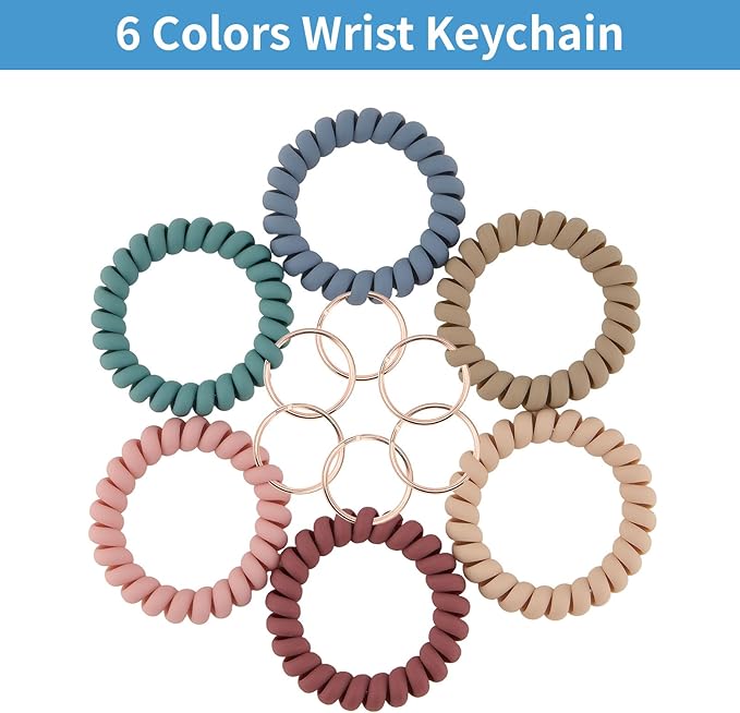 Spiral Keychain Stretchy Wrist Coil Bracelet Key Chain Waterproof Wristlet Key Holder for Pool, Sauna, Sports, Gym
