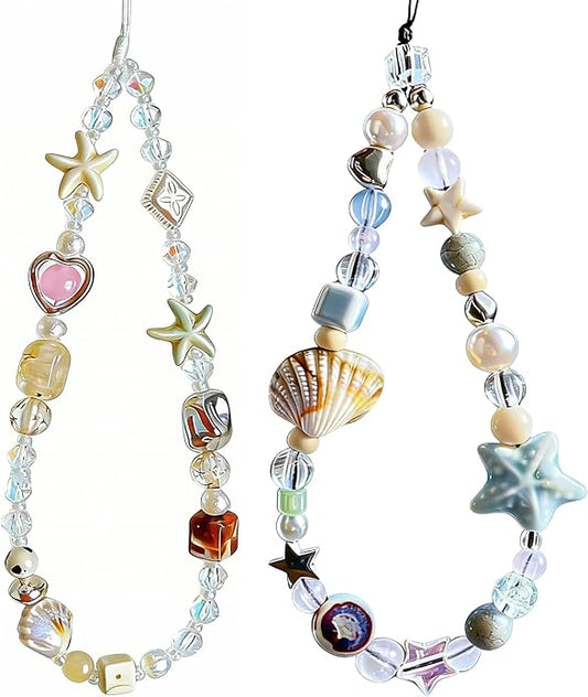2 Pcs Phone Charm Strap Hand Universal for iPhone Wrist Strap Camera Lanyard Pearl Beaded Cute Chain String Accessories Universal for iPhone 17 Pro Max Samsung Women Girls Phones Bag Keychain