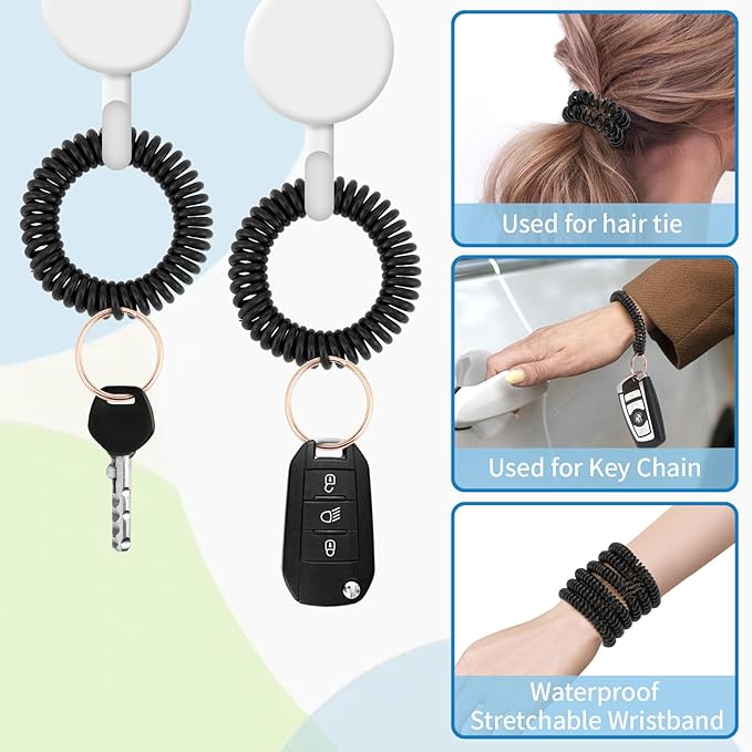 Spiral Keychain Stretchy Wrist Coil Bracelet Key Chain Waterproof Wristlet Key Holder for Pool, Sauna, Sports, Gym