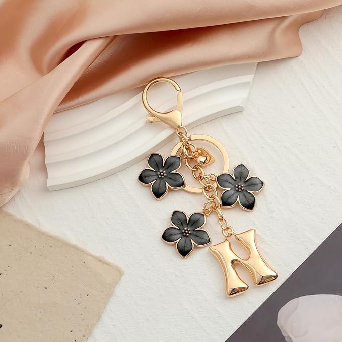 Snycler Bubble Initial Keychain Graceful Flower for bags car remote–A-Z Letter Charms for Women