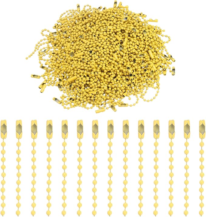 uxcell 220pcs Metal Ball Bead Chain, 100mm Long Bead Connector Clasp Dog Tag Hanging Chain for Key Chains Tags Craft Projects Jewelry Making, Yellow