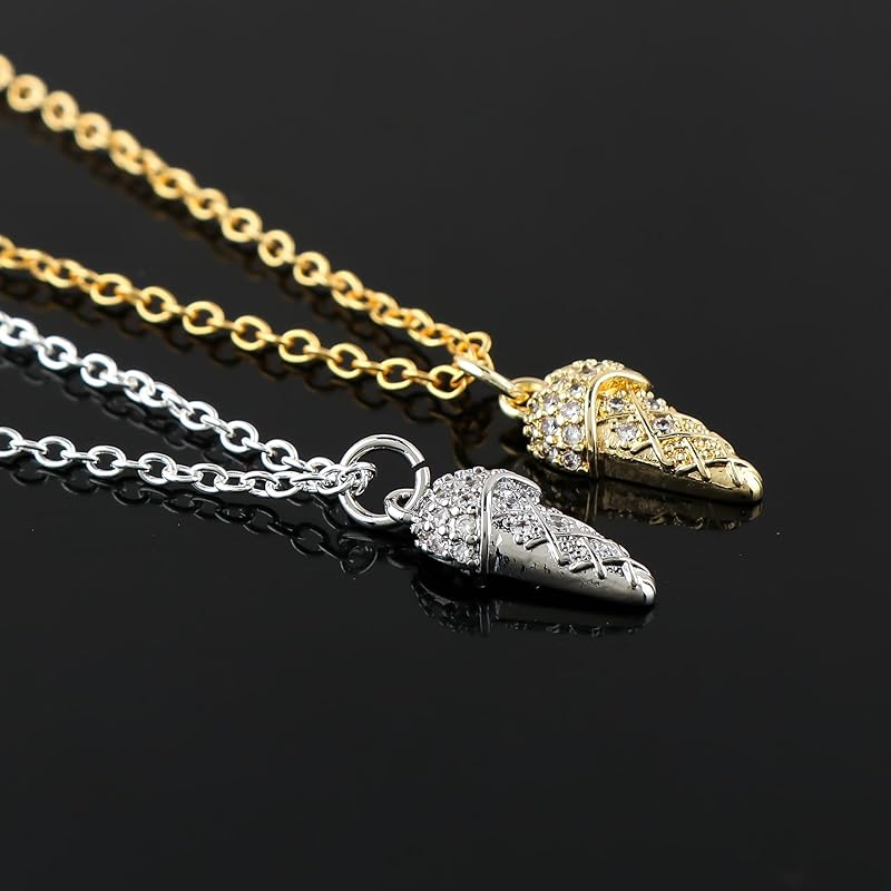 JOR Icecream Cone Charm with CZ Pendant Necklace, Cool Charm, Women Jewelry, Dainty Gold & Silver Plated Combo Chain 18 inch (Pack of 2)