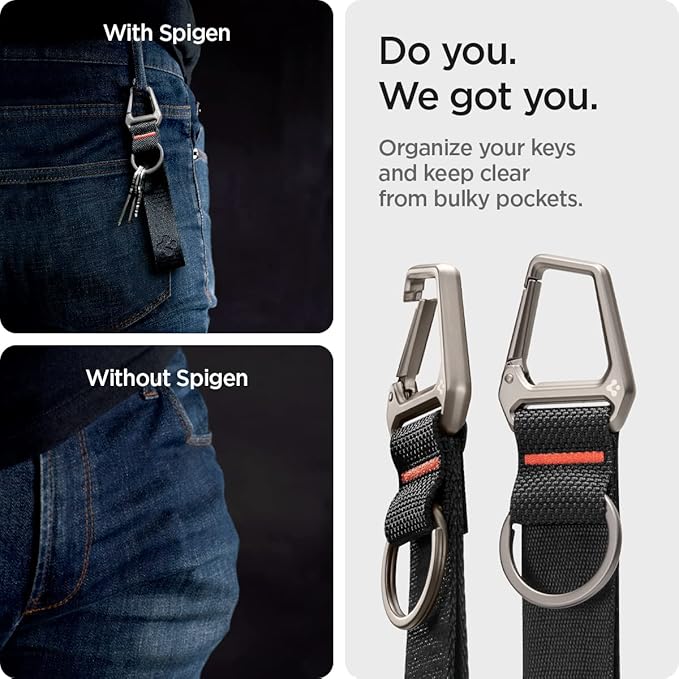 Spigen Universal Lanyard Wrist Strap with Keychain for iPhone, ID Badge Wallet Holder, AirPods, Cameras, Keychain & Everyday Carry, Durable Carabiner with Wrist Strap - Black
