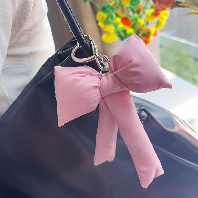 Pink Bow Keychain Bag Charms Y2K Bowknot Plaid Keychains Coquette Aesthetic Purse Handbag Backpacks Charms
