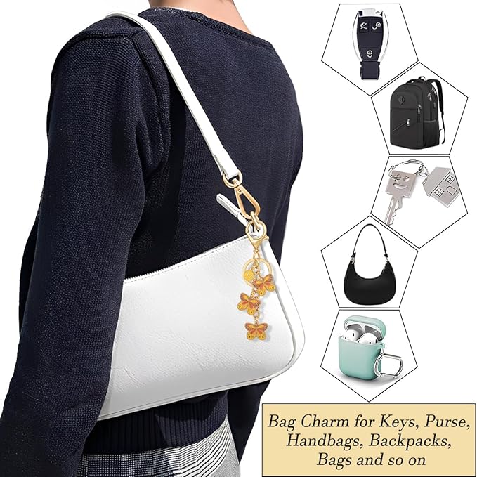 Double-sided Cute Butterfly Initial Letter keychain Butterfly Charms for key Handbag Backpack for Women