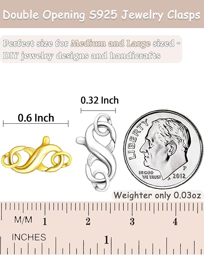 Dailyacc S925 Double Opening Lobster Clasp Sterling Silver and Gold Necklace Bracelet Extender Clasps and Closures for DIY Jewelry