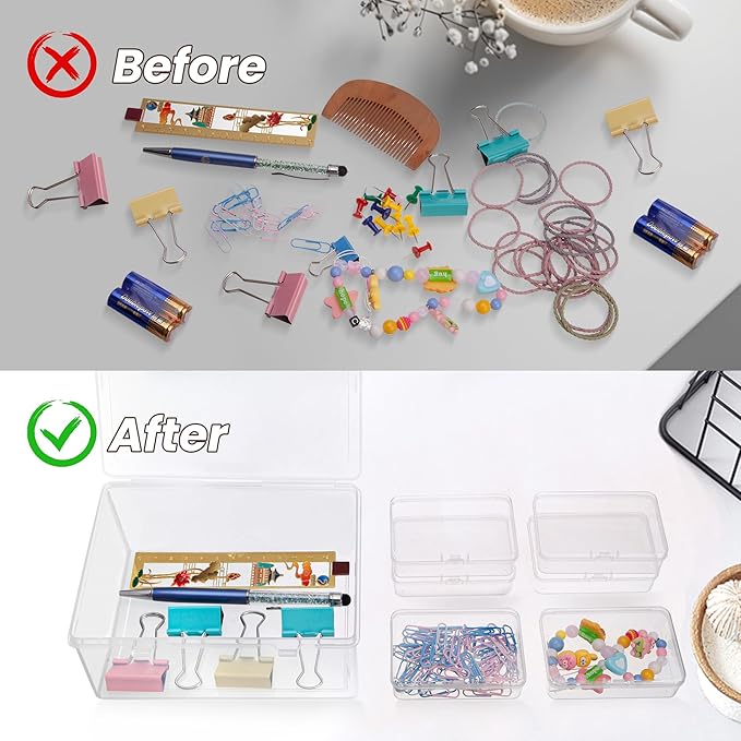 Large Plastic Storage Boxes, 6 Clear Containers with Hinged Lids, for Playing Cards, Trading Cards, Photos, Arts & Crafts Supplies, Jewelry (16 Labels) – Fits Standard Cards