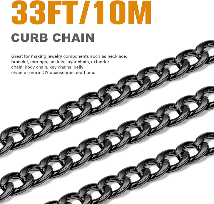 16.5 Ft Stainless Steel Curb Chains, 5mm 6mm 7mm 9mm Cuban Chain Roll Bulk for Jewelry Making