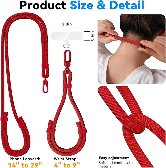 4 Pack Phone Lanyard & Wrist Strap, Cell Phone Lanyard for Around The Neck Adjustable Phone Strap for Most Smartphones