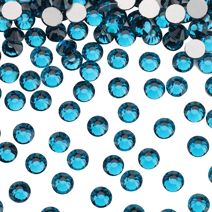 Jollin Glue Fix Crystal Flatback Rhinestones Glass Diamantes Gems for Crafting Nail Art Crafts Decorations Clothes Shoes 2.4mm (ss8 2880pcs, Blue Zircon)
