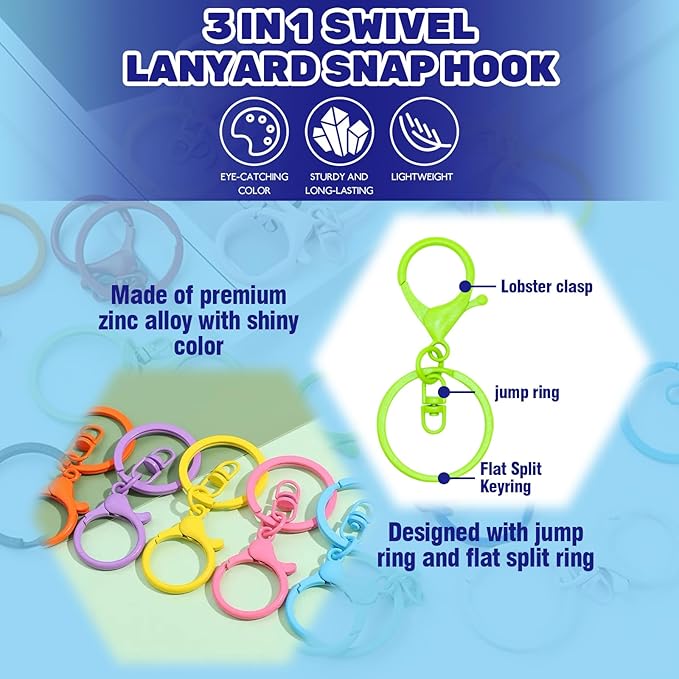 Waltool 60Pcs Colorful Metal Keychain Making Set Contains Lobster Clasp Swivel Trigger Clips with Split Keyring, Ball Beads Chain with Connector, Jewelry DIY Accessories for Key Chains Ornament