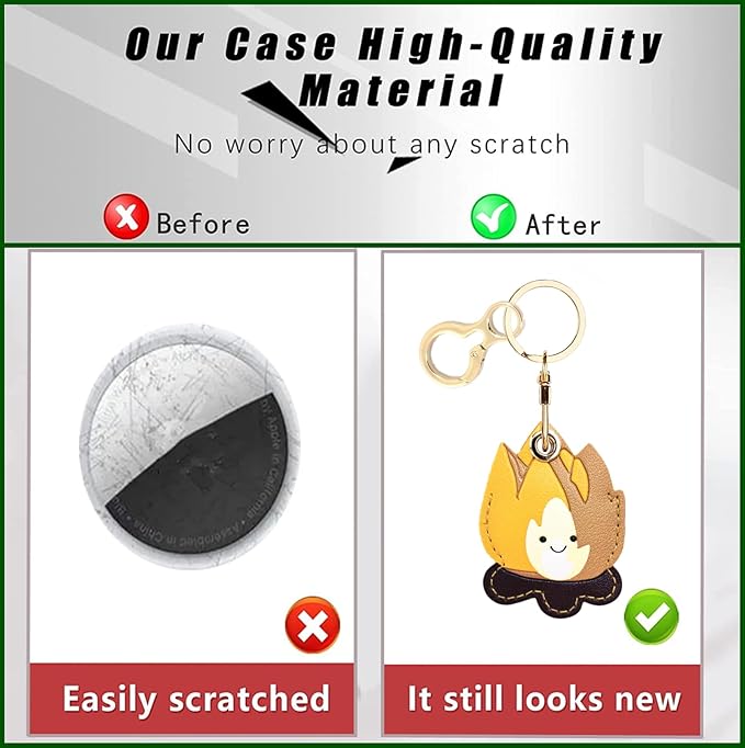 Leather Keychain Holder Case Compatible with AirTag,Cute Protective Cover with Keyring,Anti-Scratch Finder GPS Tracker Case for Wallet Keys,Bag,Pets(Bonfire Yellow)