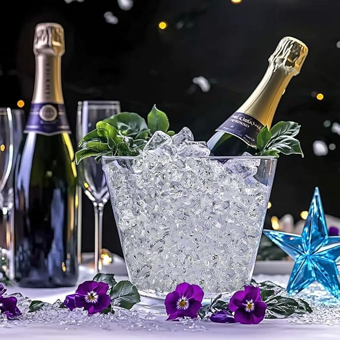 HappyFiller Fake Ice Cubes 700 PCS Clear Acrylic Rocks Vase Fillers for Centerpieces,Crystal Gems Stones Dazzlers Diamonds for Decor Photography Prop,Arts Crafts,Table Scatter,Home Decoration