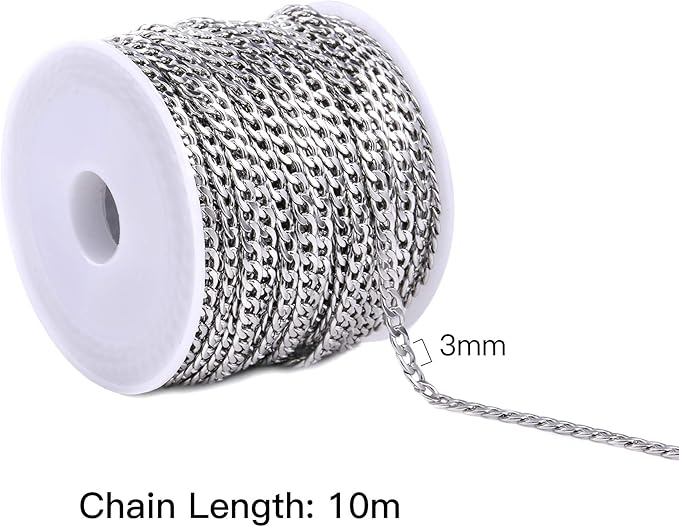 33Feet Stainless Steel Chunky Curb Chains Twisted Links Chain Bulk with Spool for Jewelry Making