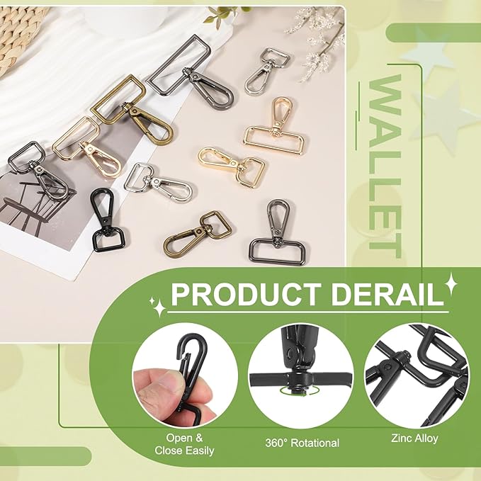 Swivel Snap Hooks, Metal D Ring Keychain Lanyard Clip Hook Lobster Clasp Claw Push Gate Clip - Fitting for(Purse Making - Sewing - DIY Crafts) 6 Pcs & 2" & Electrophoretic Black