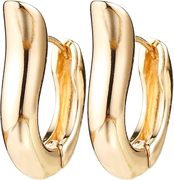 HILXURY Gold Chunky Hoop Earrings Set for Women, 14K Gold Plated Twisted Huggie Hoop Earring Hypoallergenic, Thick Open Hoops Set Lightweight