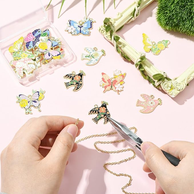 Stiesy 18 Pcs 9 Styles Alloy Enamel Animal Charms Pendants Swallow & Butterfly Jewelry Charm Bulk for Bracelets Necklace Earring Jewelry Making Craft