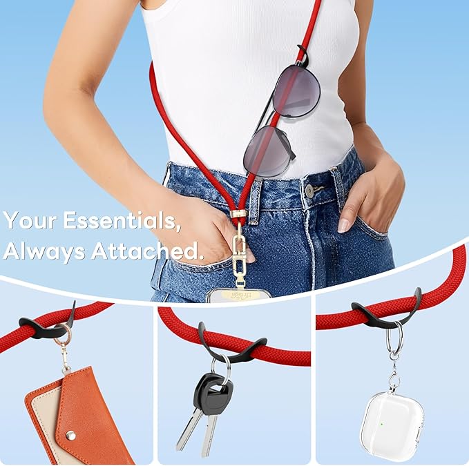 Adjustable Anti-Theft Phone Lanyard Neck & Crossbody Strap with 0.2mm Metal Tab & Comfort-Fit 8mm Rope(Tangerine)