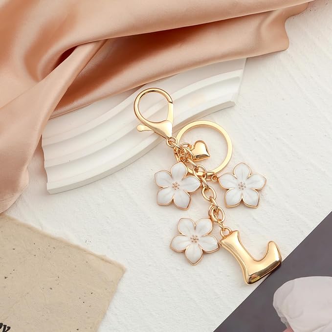 Snycler Bubble Initial Keychain Graceful Flower for bags car remote–A-Z Letter Charms for Women