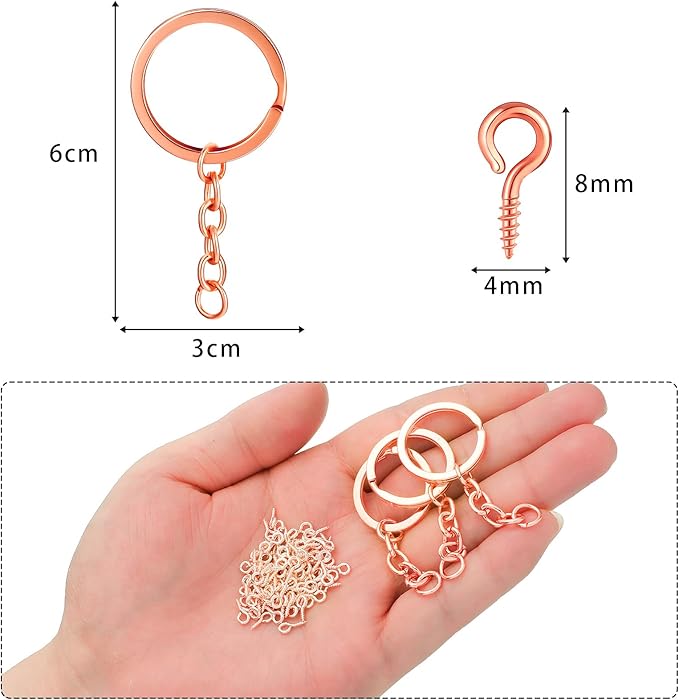 250 Pieces Keychain Rings Including 35 Pieces Keychain Rings and Jump Rings and 180 Pieces Screw Eye Pins for Jewelry Making (Rose Gold,25 mm)